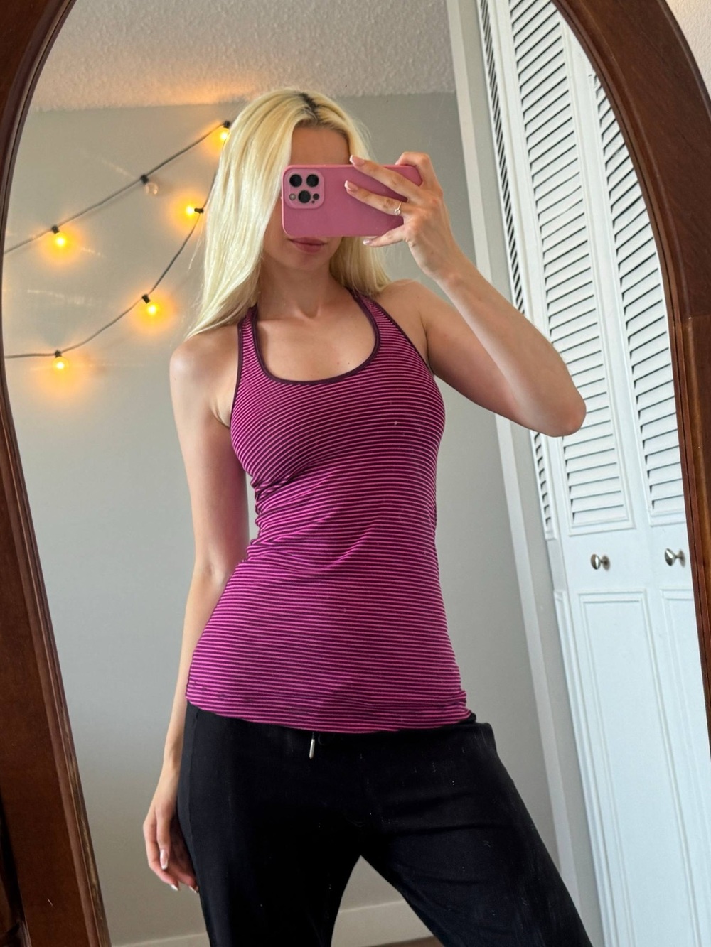 lululemon athletica Magenta and Black Striped Racerback Tank-Y2K yoga style - Picture 2 of 5